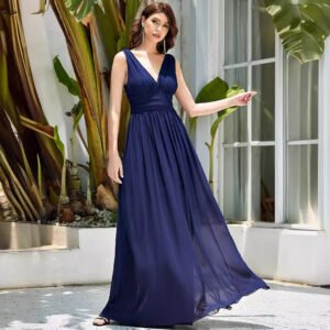 Deep V-neck Bridesmaid Plus Size High Waist Evening Dress