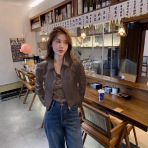 Women's Leather Top Lapel Short Fashion