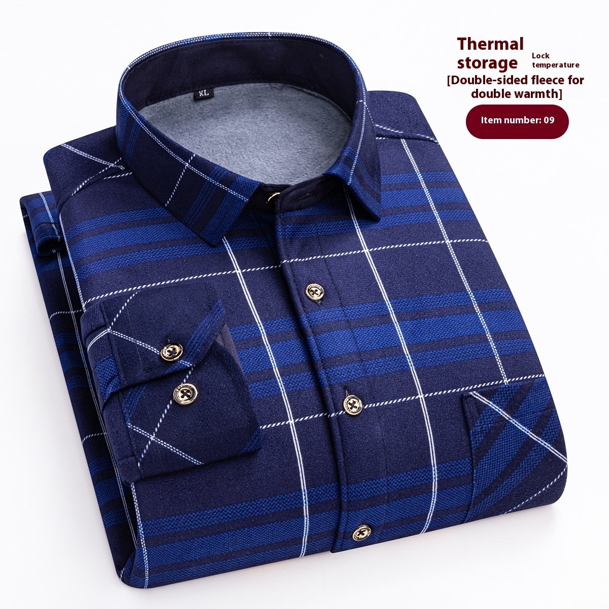 Long Sleeve Warm Men's Casual Shirt Fleece-lined Thick Warm Shirt - Image 3