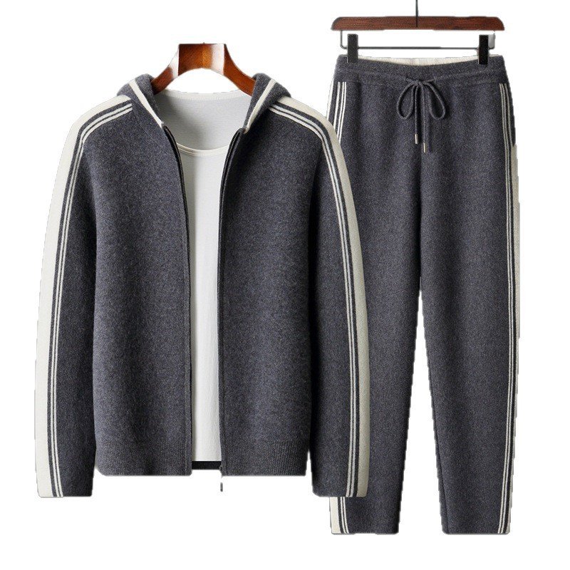 Men's Cardigan Hooded Color Matching Suit - Image 5