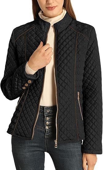 Women's Stand Collar Lightweight Quilted Padded Zip Jacket - Image 6