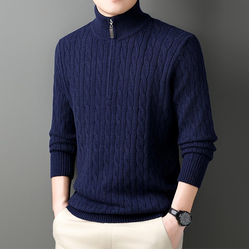 Autumn And Winter Knitting Half Turtleneck Warm Twisted Loose-fitting Long Sleeve Sweater Men
