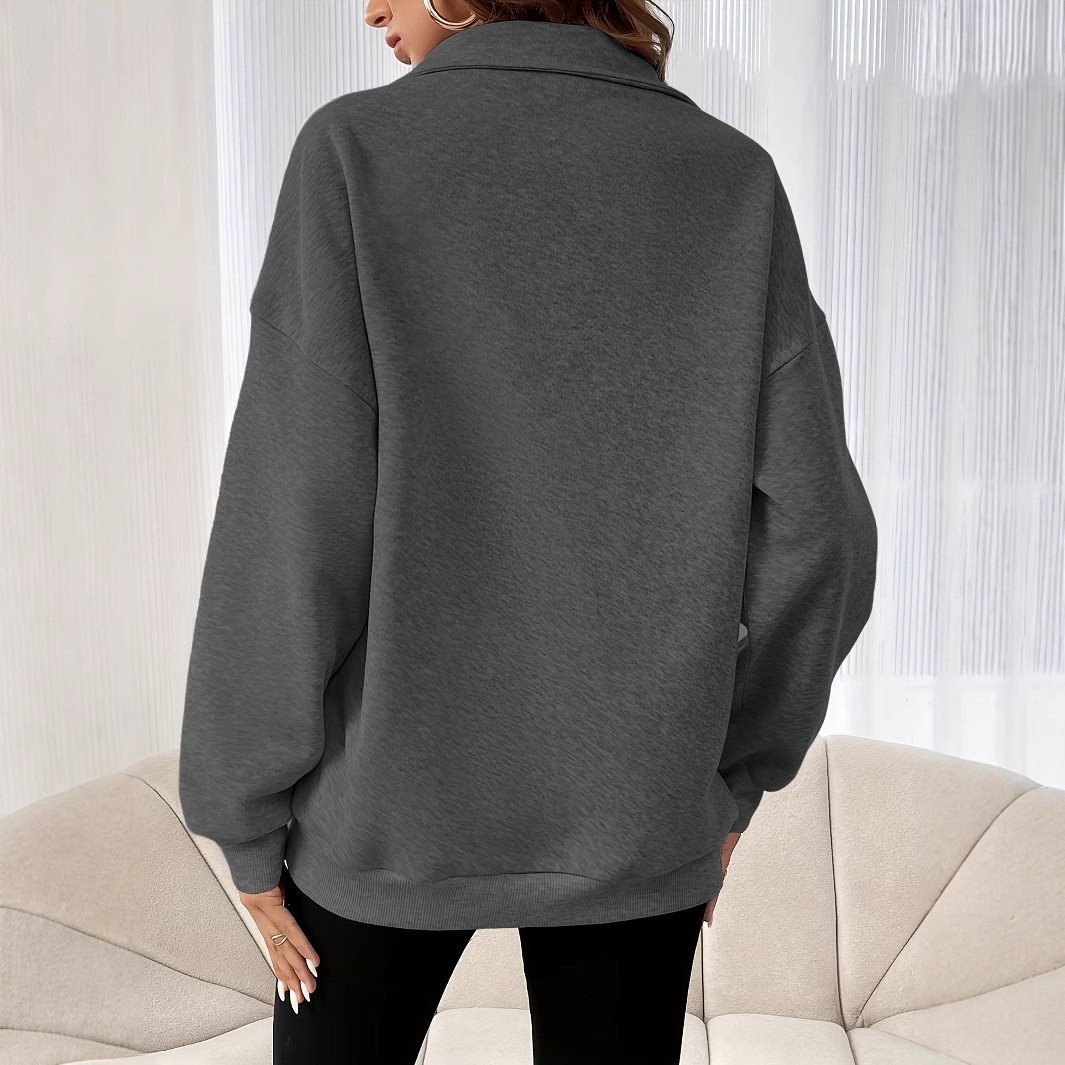 Autumn And Winter Loose Long Sleeve Half Zipper Sweater - Image 2