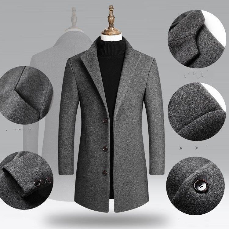 Autumn And Winter Woolen Trench Coat Men - Image 2