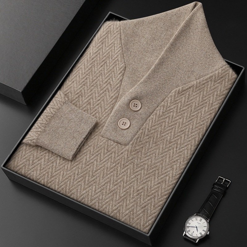 Winter Men's Pure Cashmere Lapel Sweater - Image 3