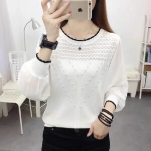 Chiffon Ice Silk Knitted Bottoming Shirt Long Sleeve Round Neck