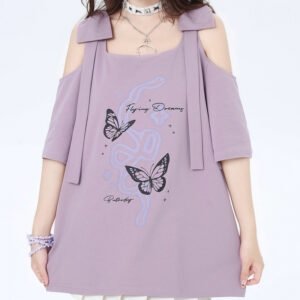 Women's Off-the-shoulder Bow Printed Short Sleeve