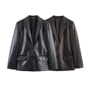 Fashion Temperament Women's Straight Leather Effect Blazer