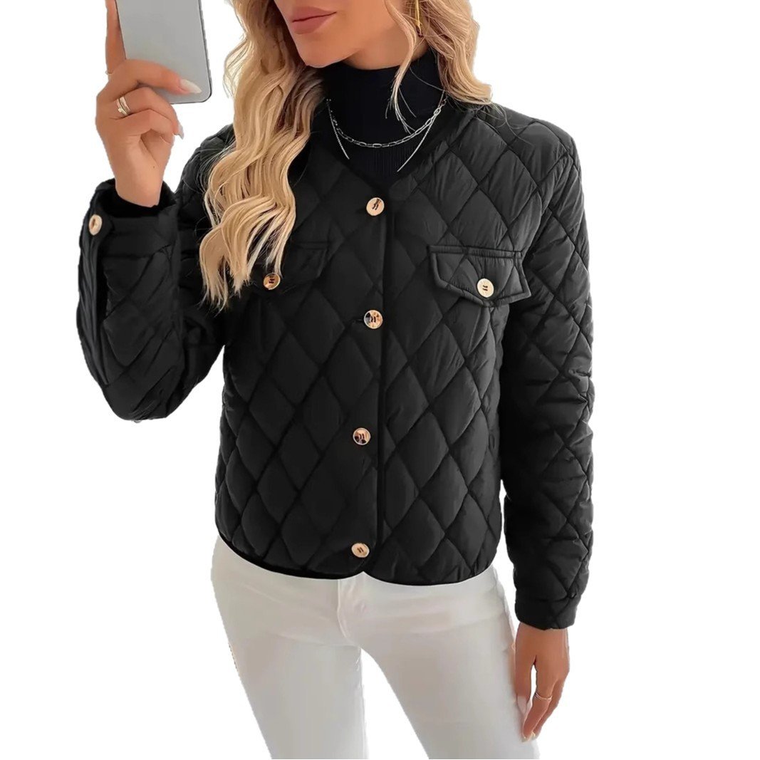 Women's Warm Diamond Lattice Short Cotton Jacket - Image 5