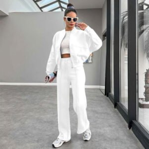 Fleece Zipper Cardigan Women's Clothes Fashion Casual Straight Pants Suit