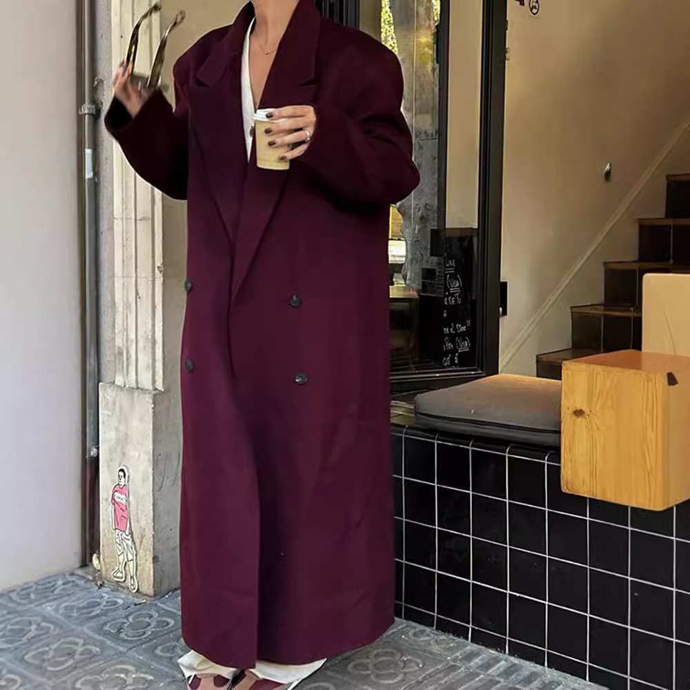 Wine Red Long Lapel Blazer - Image 2