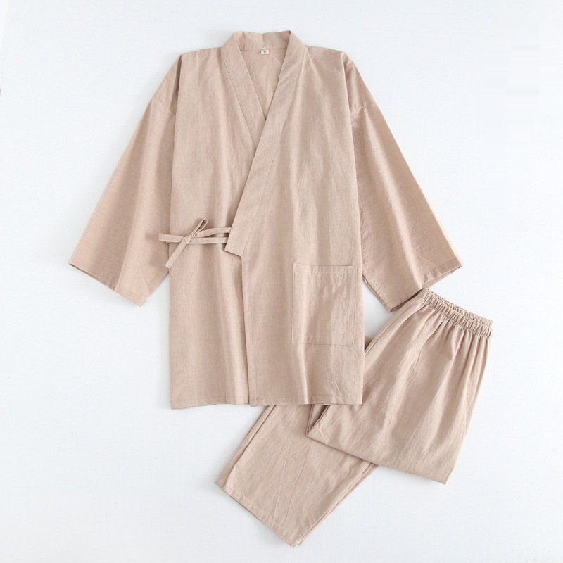 Cotton Washed Pajamas Suit Thin Striped Men's And Women's Japanese Couple Kimono Trousers Homewear Suit - Image 9
