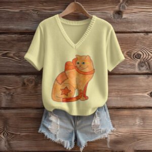 Imitation Sweaters Women's Clothing Short Sleeve V-neck Loose Top