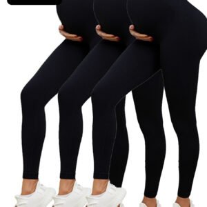 3 Pack Maternity High-Waisted Seamless Yoga Pants For Women - Tummy Support Fitness Leggings