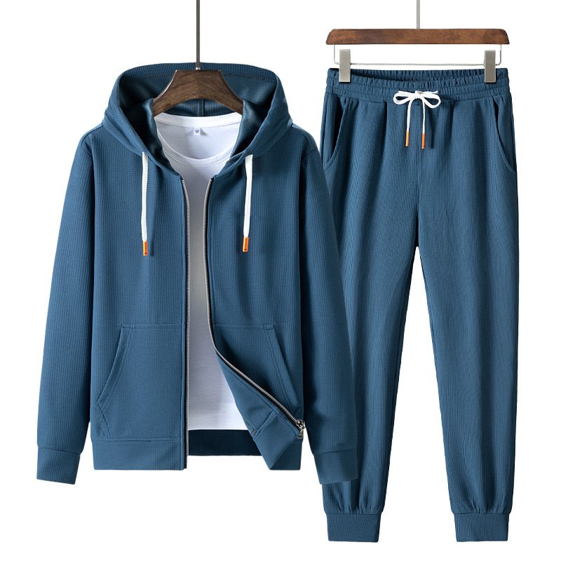 Men's Trendy Fashion Waffle Hooded Casual Sports Sweater Suit - Image 2