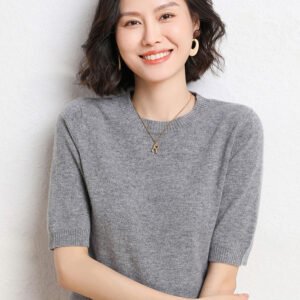 Knitted Short Sleeve Half Sleeve Round Neck Pullover Thin Wool Knitted Sweater