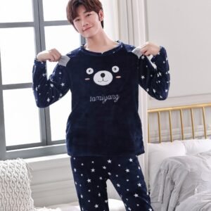 Coral Velvet Thickened Plus Velvet Cartoon Men's Pajamas