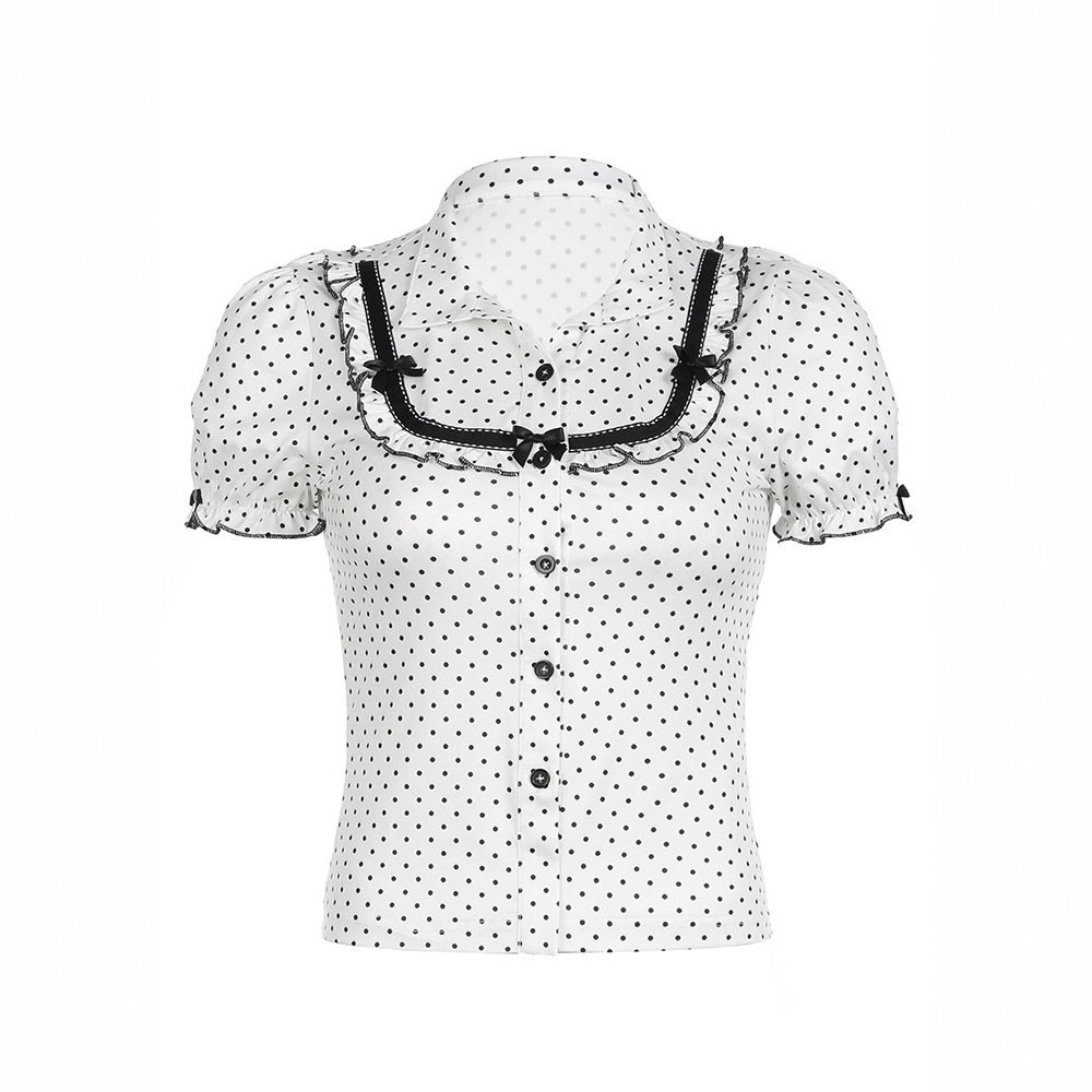 French Girl Bow Stitching Polka Dot Shirt - Image 5