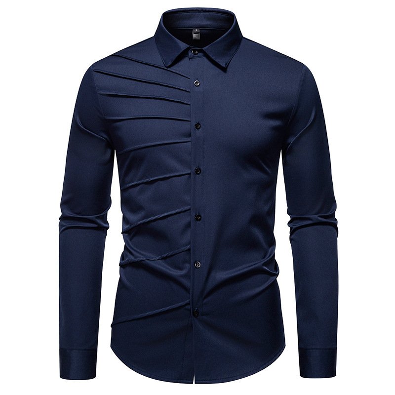 Men's Pleated Design Casual Long-sleeved Shirt - Image 9