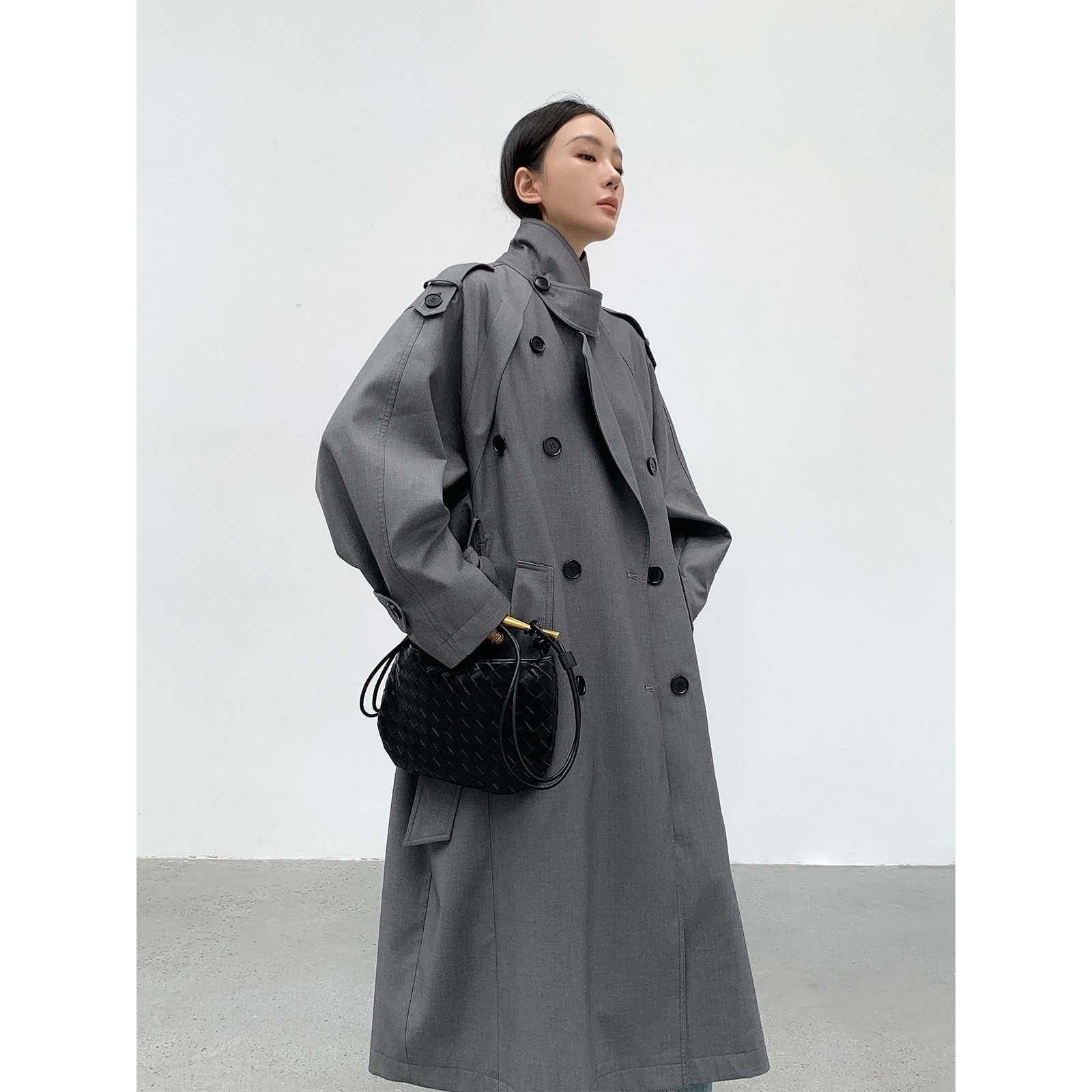 Large Lapel Double Breasted Mid-length Coat - Image 6