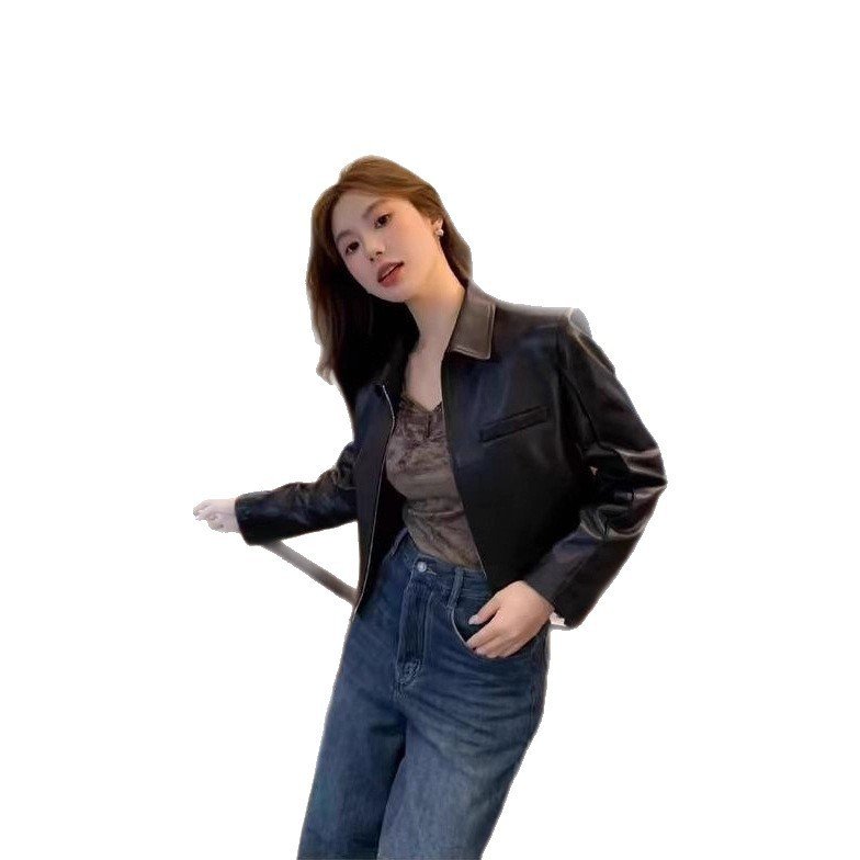 Women's Leather Top Lapel Short Fashion - Image 5