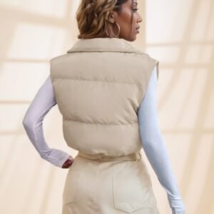 Zipper Front Casual Vest Khaki Winter Coat