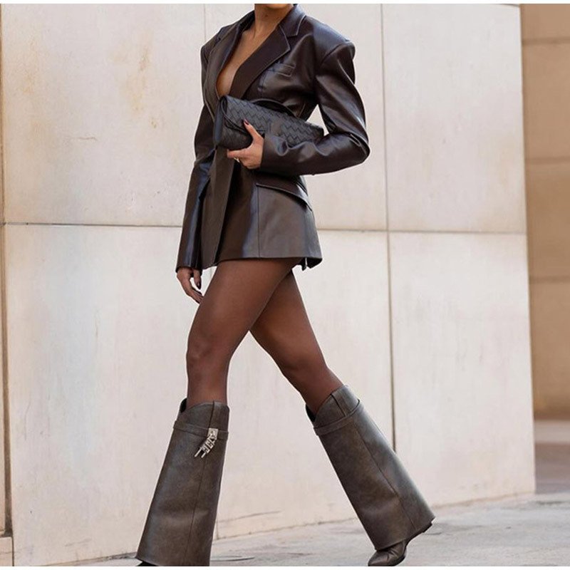 Women's Waist Tight Leather Jacket - Image 2