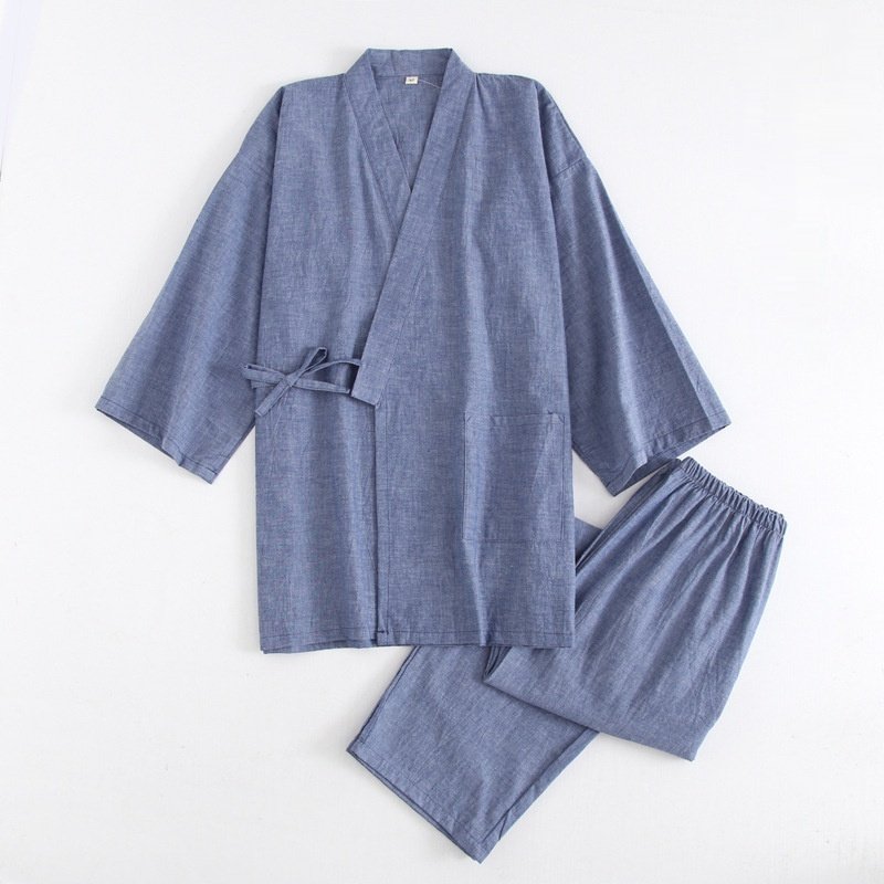 Cotton Washed Pajamas Suit Thin Striped Men's And Women's Japanese Couple Kimono Trousers Homewear Suit - Image 8