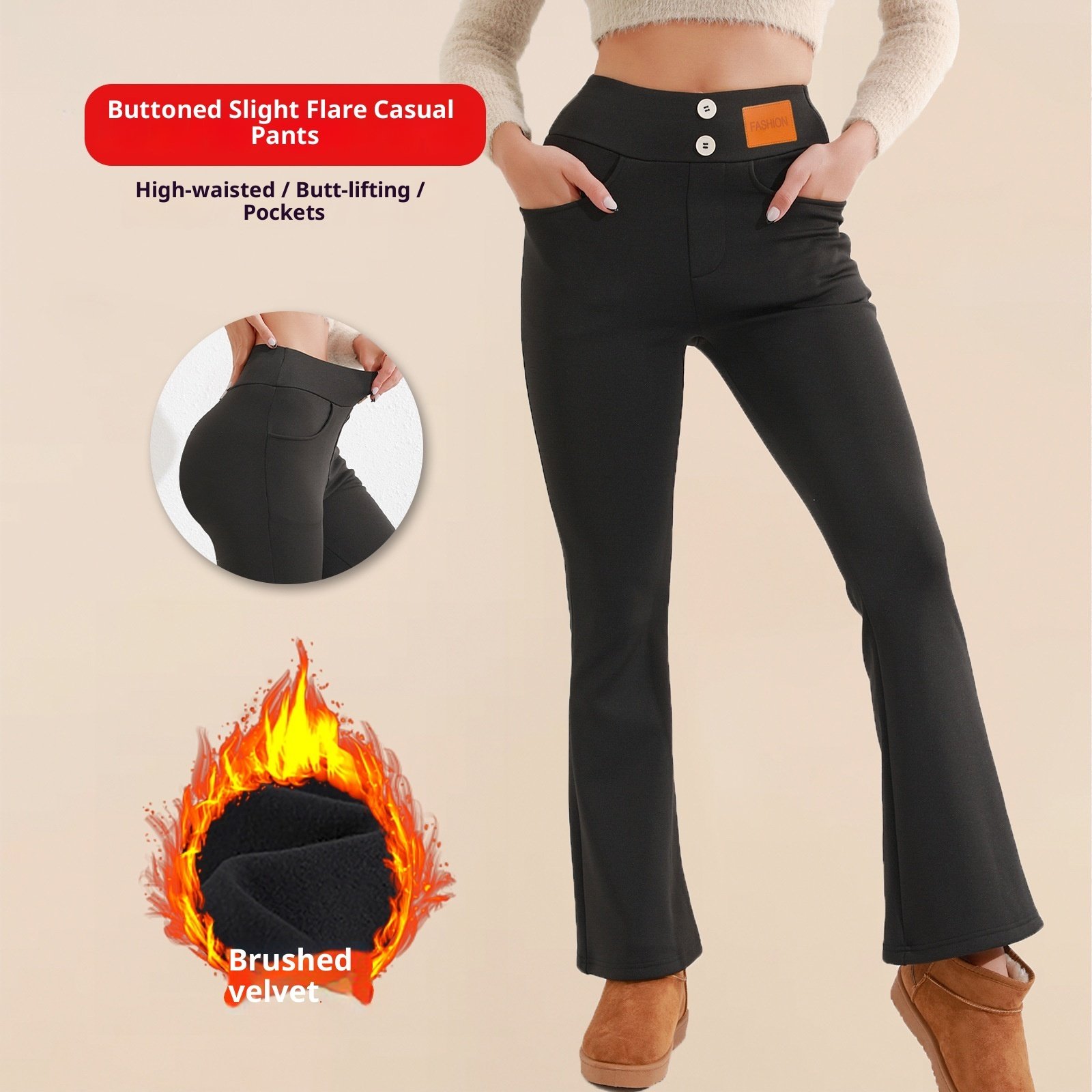 Brushed Casual High Waist Flattering Hip-lifting Button Commuting Pants - Image 5