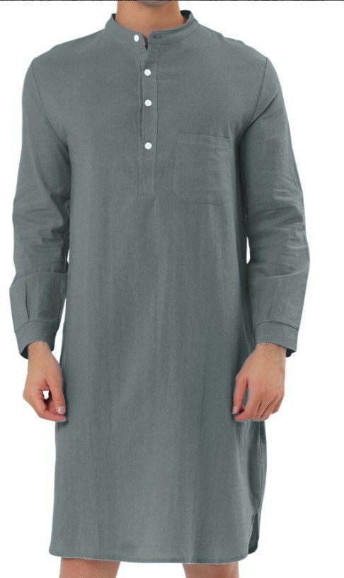 Fashion Simple Pocket Men's Shirt Robe - Image 10