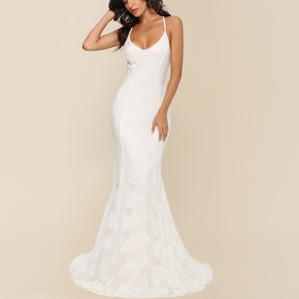 Sexy V-neck Brace Large Trailing Wedding Dress