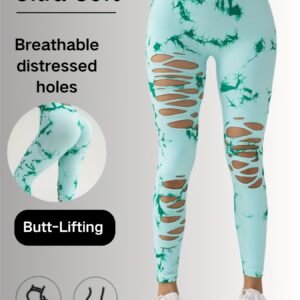 New Style Women's High-Waisted Yoga Leggings With Hollow-Out & Tie-Dye Design