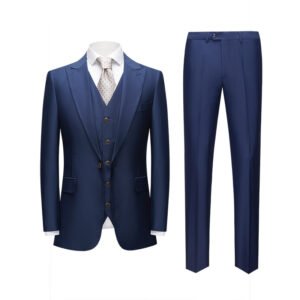 Men's British Korean Slim Fit Dark Blue Casual Three-piece Suit