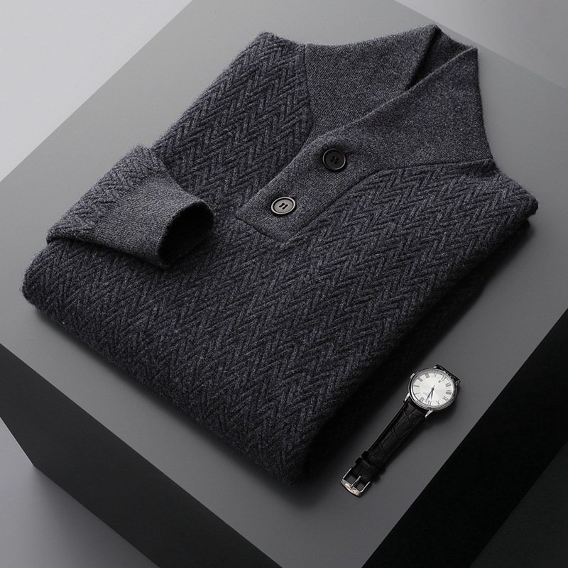 Winter Men's Pure Cashmere Lapel Sweater - Image 2
