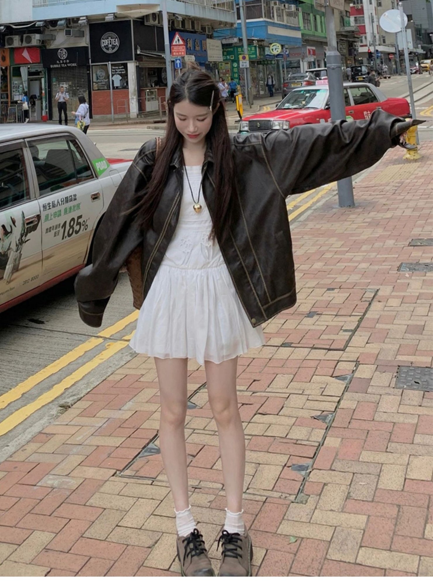 American Sweet Cool Retro Vintage Brown Leather Coat - Image 2
